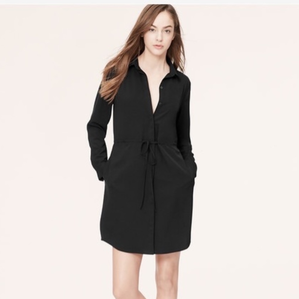NWT Ann Taylor Loft Shirt dress black button down